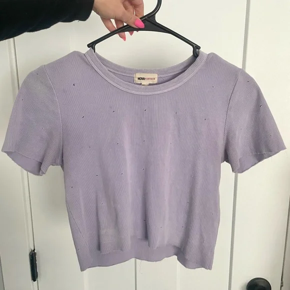 Nova Vintage Lavender Distressed Crop Top Baby Tee - Picture 2 of 4